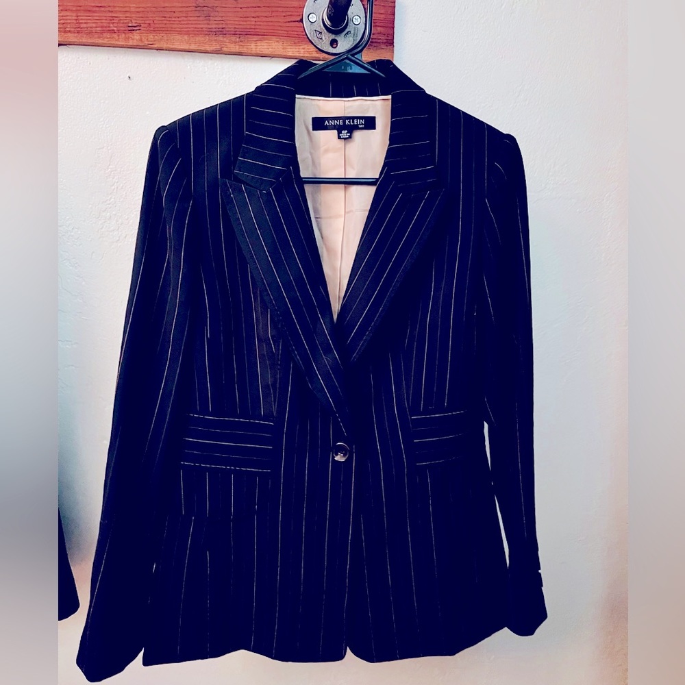 Anne Klein Black Pinstripe Blazer Jacket Sz 12